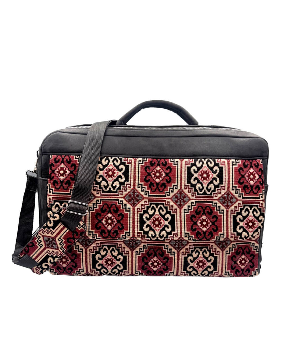 SHA GREY LAPTOP BAG WITH RED AND WHITE PATTERN - Sewing Hope Armenia